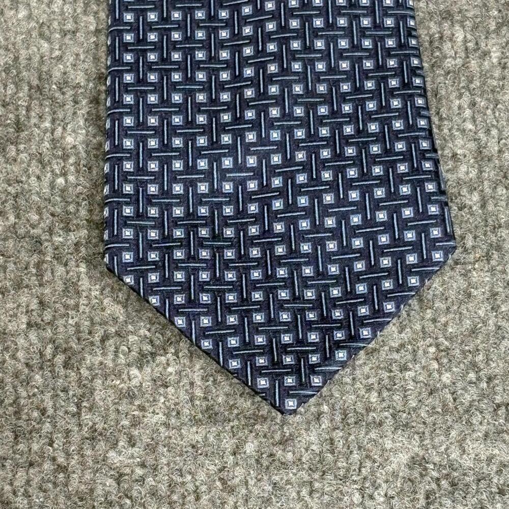 Pierre Cardin Tie Mens One Size Blue Silk Geometric Jacquard Handmade China